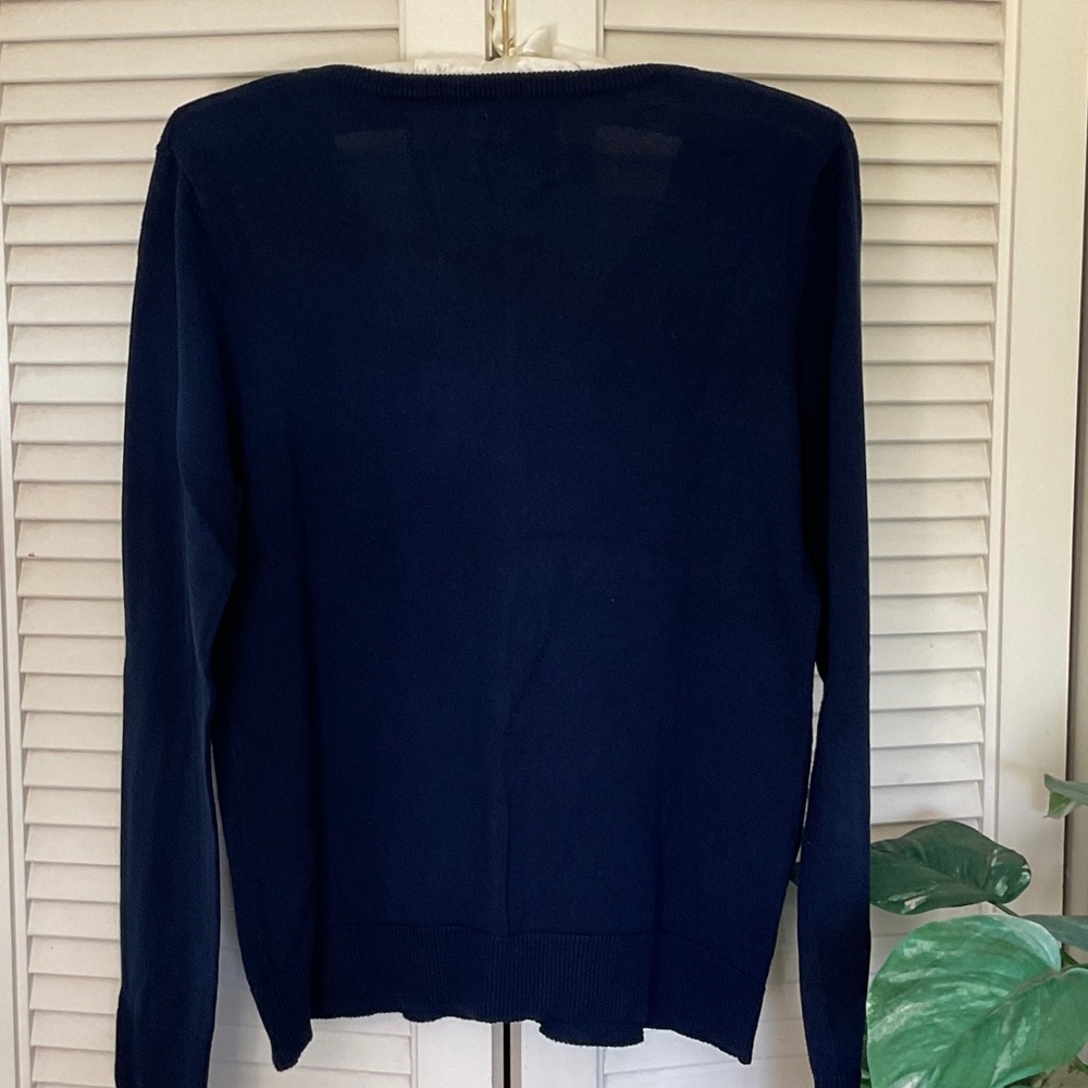 Tabitha Navy Cardigan with Vibrant Red Floral Design - Picture 5 of 5